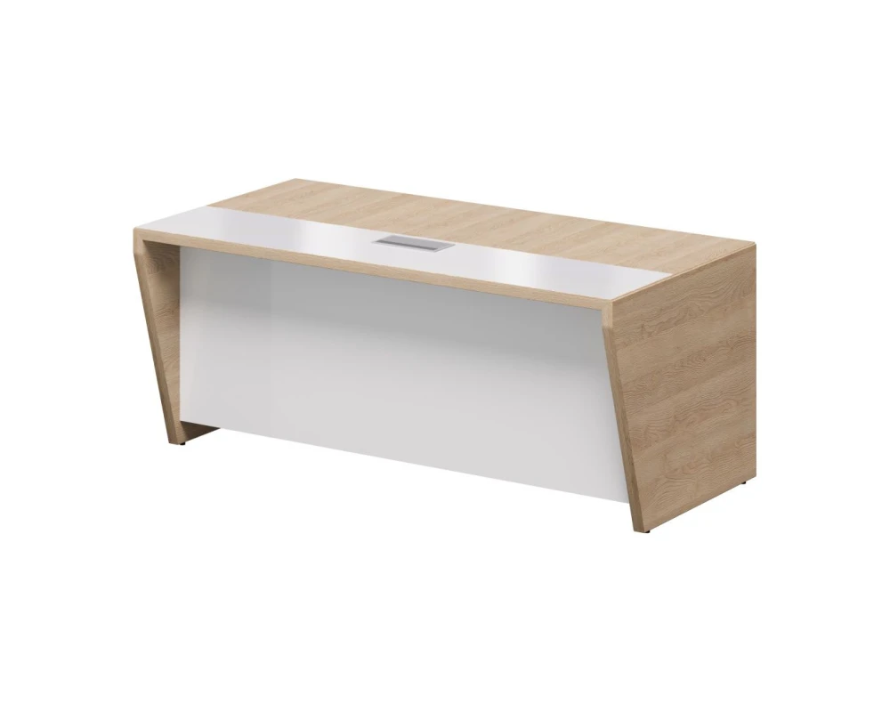 Стол рабочий, блок розеток new 180х90х76 Plaza Director Дуб песочный/Белый глянец