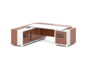 Стол с тумбой и греденцией (беспроводная зарядка, 2xUSB, розетка) 2270х2016х750 Грейс / Grace images