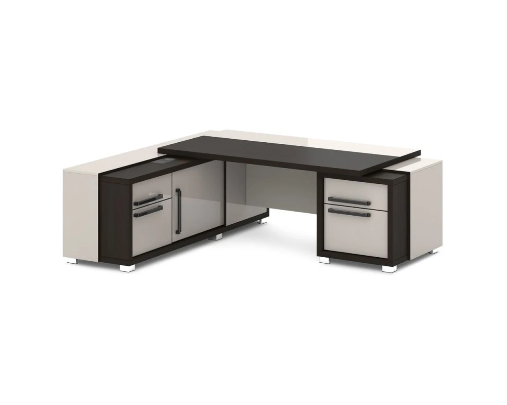 Стол с тумбой и греденцией (беспроводная зарядка, 2xUSB, розетка) 2270х2016х750 Грейс / Grace