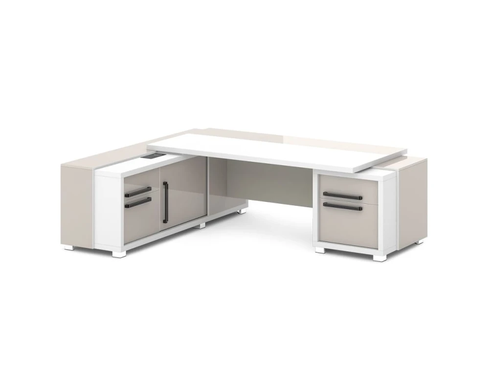 Стол с тумбой и греденцией (беспроводная зарядка, 2xUSB, розетка) 2470х2016х750 Грейс / Grace