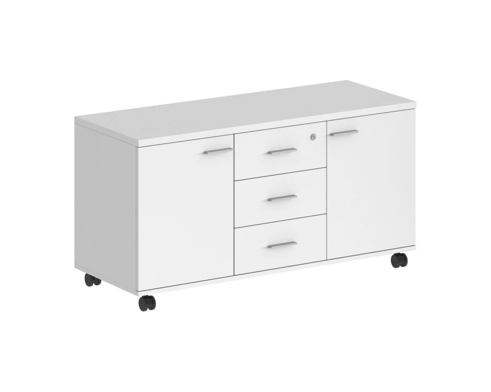 Тумба сервисная с 3-мя ящиками (метаб), с замком, с 2-мя фасадами Сигма / Sigma Белый